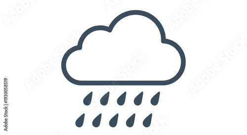 Simple line drawing of a dark blue cloud with raindrops below it