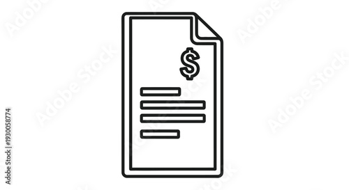 Simple line drawing of a document with a dollar sign and horizontal lines