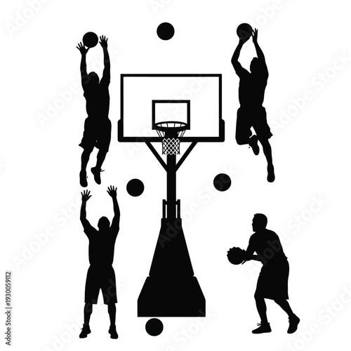basketball player silhouette vector, athlete action pose, isolated sport illustration