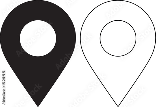 Essential map location pin icons in solid black and simple outline styles for navigation