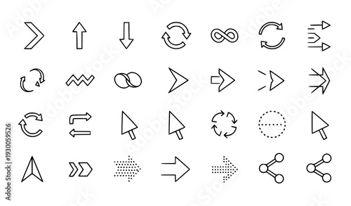 Arrows thin line light editable vector icon set