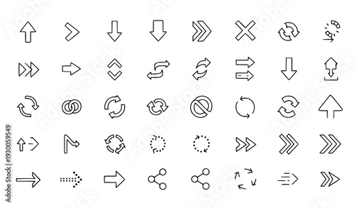 Direction and navigation thin line light arrow icon collection