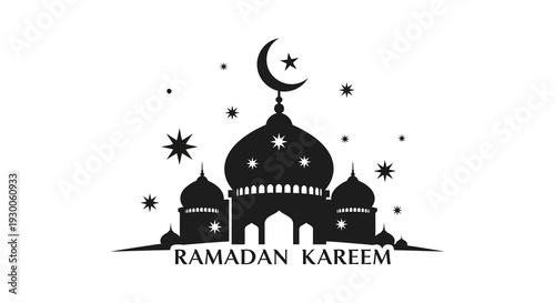 A striking black silhouette depicts a mosque crescent moon and stars for ramadan kareem silhouette high quality professional