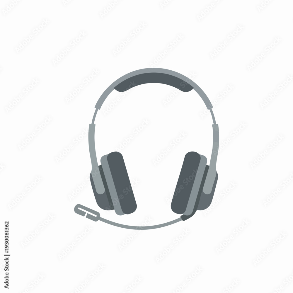 Fototapeta premium Minimalist gray headset icon for online support remote communication and call center services in vector graphic style