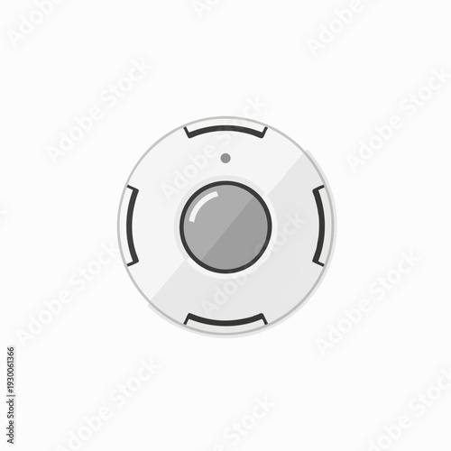 Minimalist gray robotic vacuum cleaner appliance; top view digital illustration on white background for domestic cleaning technology use