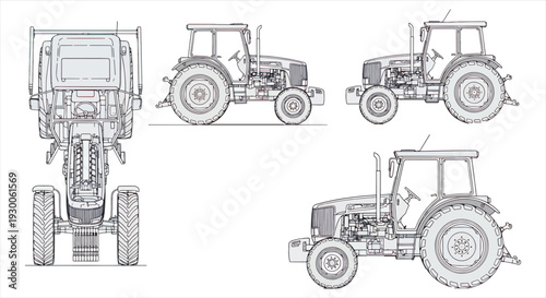 Tractor Blueprint Design – Agricultural Vehicle CAD Engineering Technical Drawing
