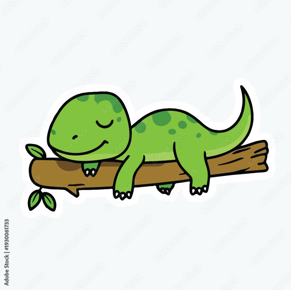 Fototapeta premium Sleeping Lizard Cartoon Relaxed Reptile Illustration