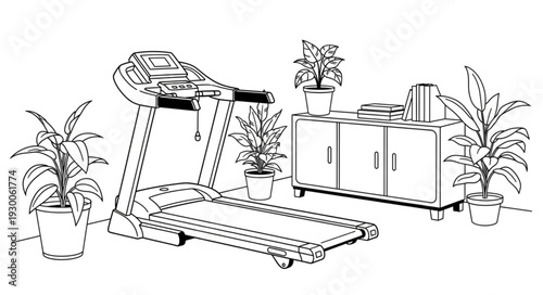 Treadmill in Home Gym Setting.