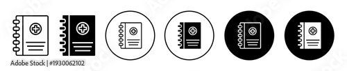 Medical notebook icon set. Medical notebook vector symbol in black filled and outlined style.
