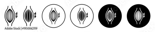 Muscle pain icons in black filled and outlined set