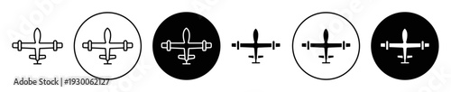 Military drone icon set. Military drone vector symbol in black filled and outlined style