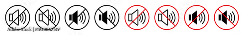 Mute sound icon set. Mute sound vector symbol in black filled and outlined style.
