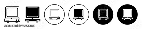 Old computer icon set. Old computer vector symbol in black filled and outlined style.