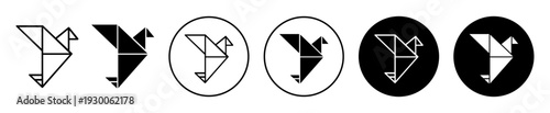 Origami bird icon set. Origami bird vector symbol in black filled and outlined style.