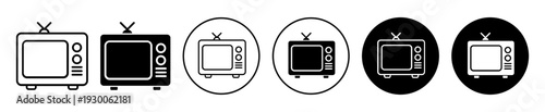 Old television icons in black filled and outlined set