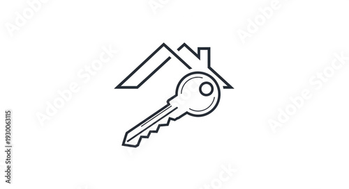Key and house outline symbolizing home ownership and real estate concepts.
