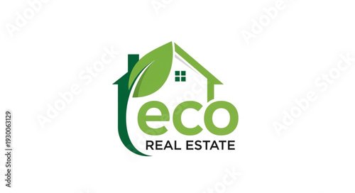 Eco Real Estate Logo - Sustainable Home with Leaf Symbol.