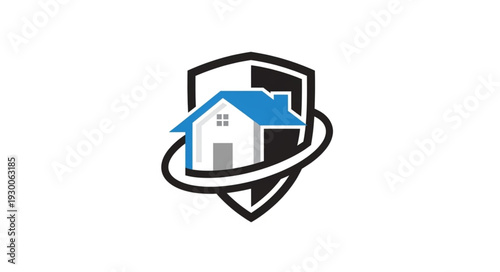 Home security logo featuring a house inside a shield with protective elements.
