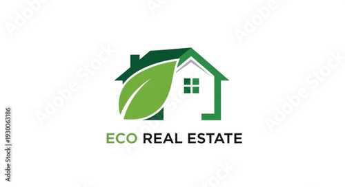 Eco Real Estate Logo - Sustainable Green Home with Leaf Symbol.