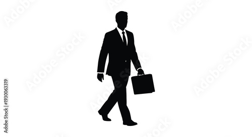A sharply dressed businessman walking with a briefcase presenting a classic striking silhouette high quality professional detailed modern