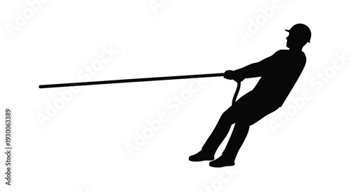A strong man pulls a long pole with determined effort captured in stark silhouette high quality professional detailed
