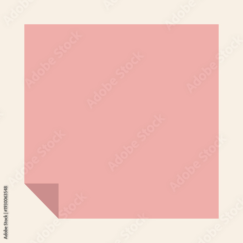 A simple pink square sticky note with a curled bottom left corner on a light background, ready for a message.