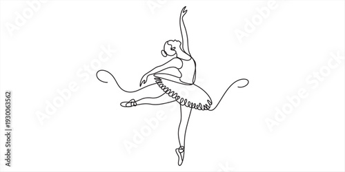 Elegant continuous line drawing of a ballerina dancer performing a graceful ballet pose Vector, illustration