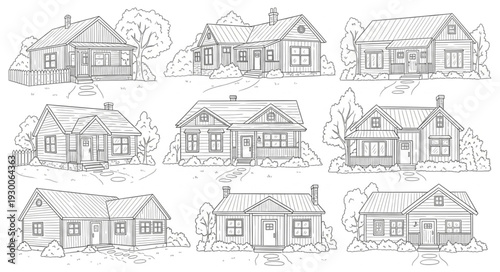 Collection of Hand Drawn House Sketches.