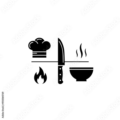 Chef's knife on kitchen counter near cooking pot with steam