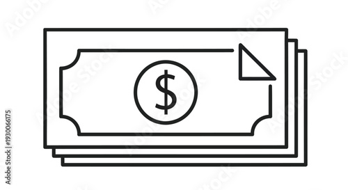 Simple line drawing of a stack of money with a dollar sign symbol
