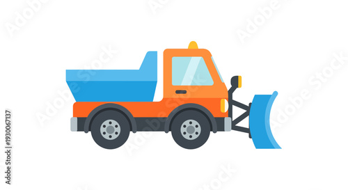 Snow Plow Truck Vector Illustration, Flat Design, Winter Road Maintenance Concept