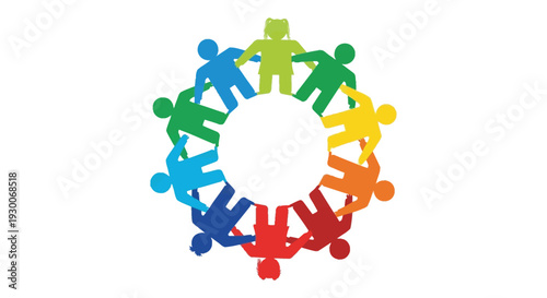 A vibrant circle of colorful people holding hands representing unity and community in silhouette high quality professional detailed