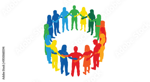 A vibrant circle of diverse people holding hands symbolizing unity and community presented as a silhouette high quality