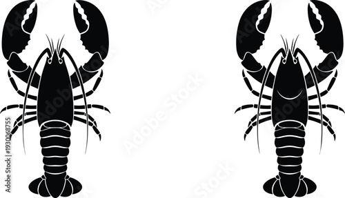 Lobster silhouette artwork, marine crustacean illustration, seafood animal design, detailed black graphic, ocean biology artwork, decorative aquatic