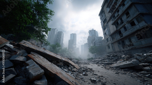 Highly Detailed Depiction of Abandoned City Overtaken by Nature and Time