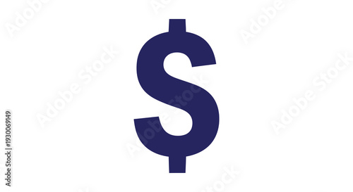 A stark navy blue dollar sign dominates a white background creating a bold silhouette high quality professional detailed