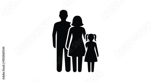 A simple black graphic depicts a family of three a father mother and daughter silhouette high quality professional