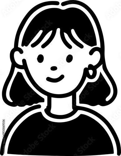 Hand Drawn Cute Cartoon Girl Black and White Avatar Illustration in Minimal Line Art Style Design