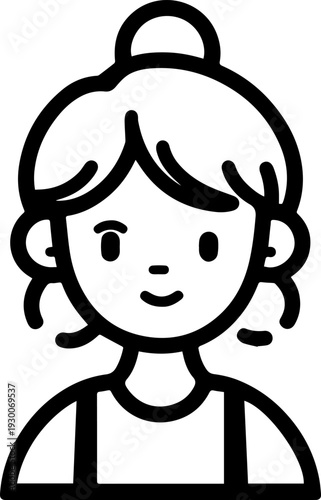 Hand Drawn Cute Cartoon Girl Black and White Avatar Illustration in Minimal Line Art Style Design