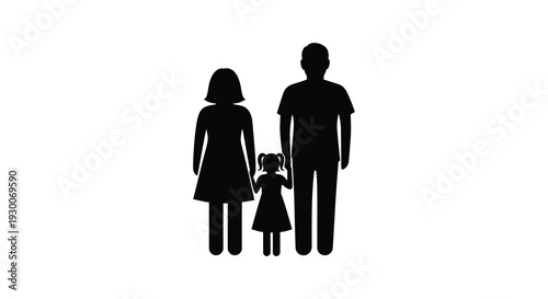 A black silhouette depicts a family of three including a mother father and young daughter silhouette high quality