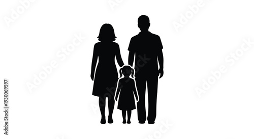 A striking black silhouette depicts a mother father and child standing together as a family silhouette high quality