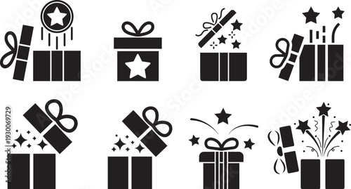 Gift Box Array of Delights: A collection of various opened gift boxes showcasing different celebratory elements, each box filled with surprises, adding an element of excitement and anticipation.