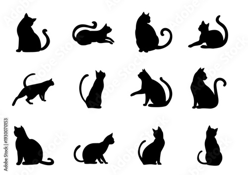 おしゃれでシンプルな猫のシルエットセット