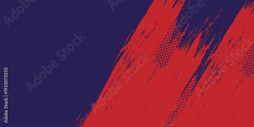 Abstract Red and Navy Diagonal Brush Stroke Background With Grunge Texture and Halftone Accents