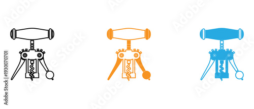 Illustrations of tripods with different colored camera platforms isolated on transparent background, Vector