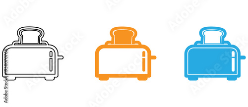 Three stylized toasters depicted in different colors for visual comparison isolated on transparent background, Vector
