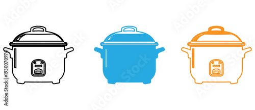 Three different types of modern electric pressure cookers displayed side by side isolated on transparent background, Vector