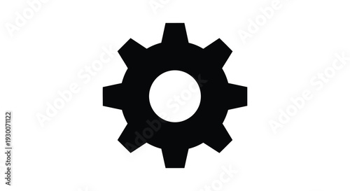 A stark black gear icon against a white background showcasing a distinct bold silhouette high quality professional detailed