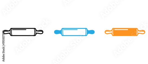 Three differently styled cylindrical connectors with varying color accents isolated on transparent background, Vector