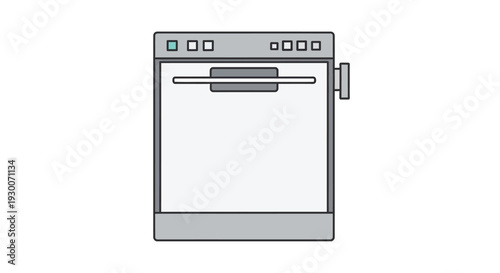 Simple illustration of a gray dishwasher with control panel and open door